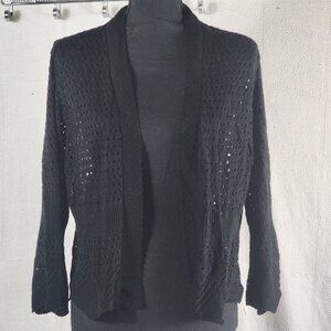 Sweet Kizz Black Open Front Open Weave Bell Sleeve Acrylic Knit Shrug Size 3X